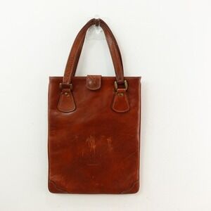 Vintage Italian Leather Tote Document Case Bag Medium Cognac Career ALETTI ITALY